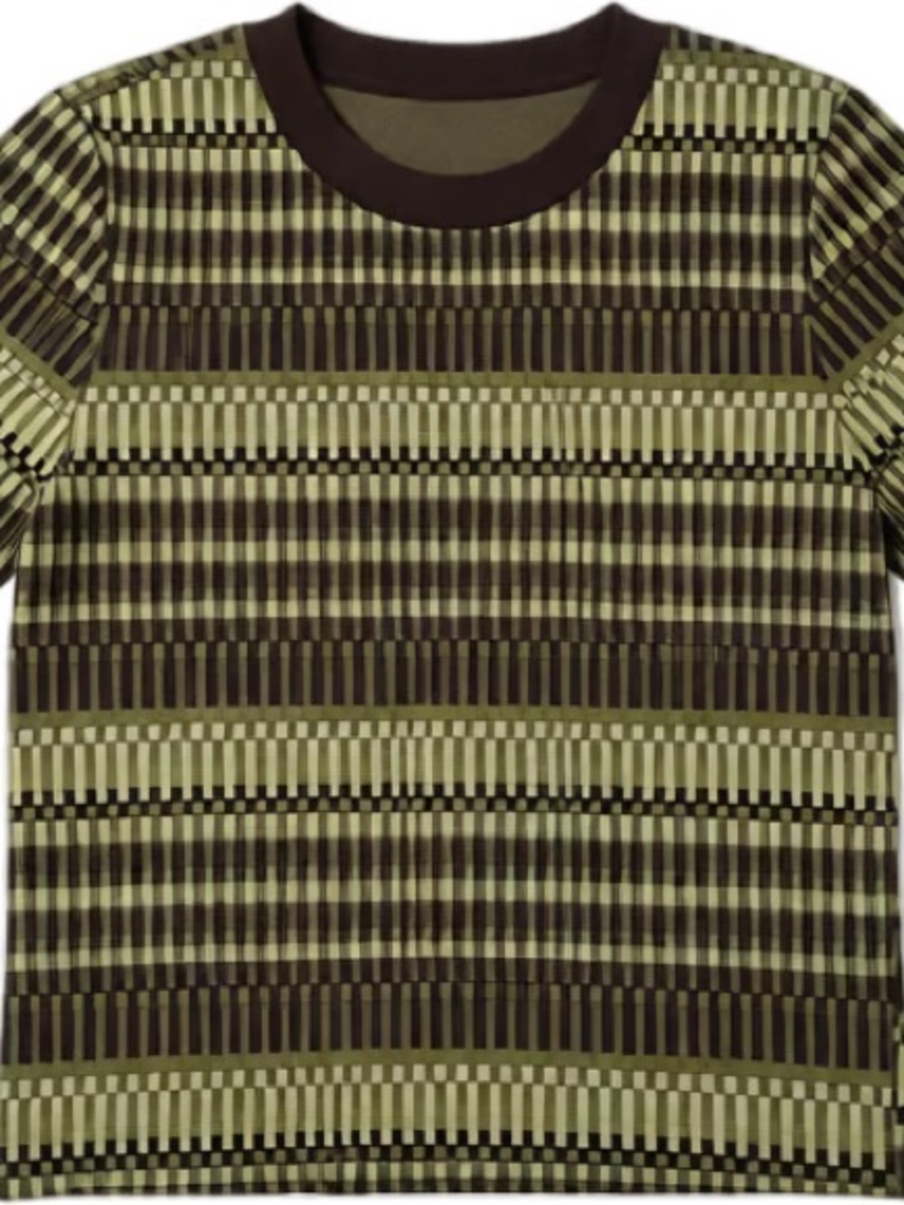 Zara Olive Green & Brown Patterned Crewneck Top